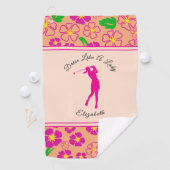Lady Golfer Roze Sinaasappel Preppy Custom Naam Da Golfhanddoek (Insitu)