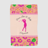 Lady Golfer Roze Sinaasappel Preppy Custom Naam Da Golfhanddoek (Voorkant)