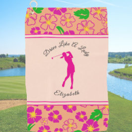 Lady Golfer Roze Sinaasappel Preppy Custom Naam Da Golfhanddoek