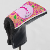 Lady Golfer Roze Sinaasappel Preppy Custom Naam Da Golfheadcover (3/4 voorkant)