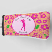 Lady Golfer Roze Sinaasappel Preppy Custom Naam Da Golfheadcover (Voorkant)