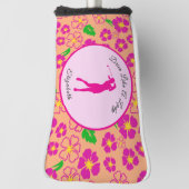Lady Golfer Roze Sinaasappel Preppy Custom Naam Da Golfheadcover (Draai 90)