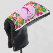 Lady Golfer Roze Sinaasappel Preppy Custom Naam Da Golfheadcover (3/4 voorkant)