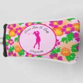 Lady Golfer Roze Sinaasappel Preppy Custom Naam Da Golfheadcover (Voorkant)