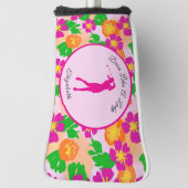 Lady Golfer Roze Sinaasappel Preppy Custom Naam Da Golfheadcover (Draai 90)