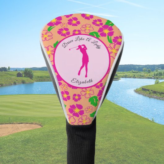 Lady Golfer Roze Sinaasappel Preppy Custom Naam Da Golfheadcover