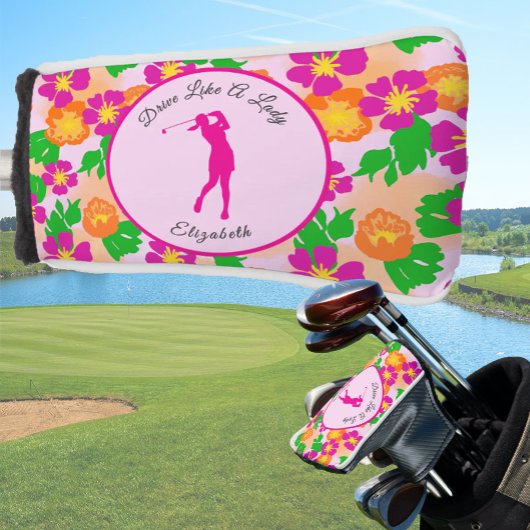 Lady Golfer Roze Sinaasappel Preppy Custom Naam Da Golfheadcover