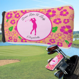 Lady Golfer Roze Sinaasappel Preppy Custom Naam Da Golfheadcover