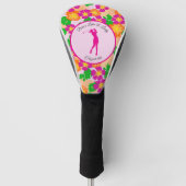 Lady Golfer Roze Sinaasappel Preppy Custom Naam Da Golfheadcover (Voorkant)