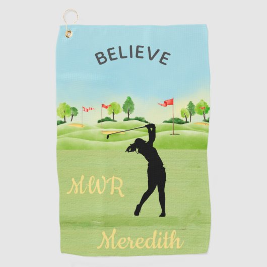 Lady Golfer Schilderachtig Groens met monogram naa Golfhanddoek (Voorkant)