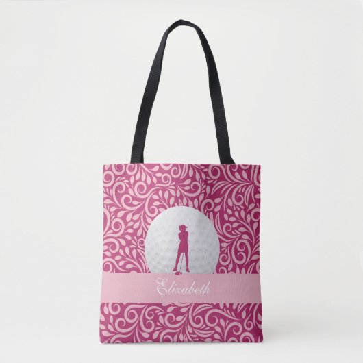 Lady Golfer Silhouette Aangepaste Naam Patroze Tote Bag (Voorkant)