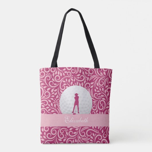 Lady Golfer Silhouette Aangepaste Naam Patroze Tote Bag (Achterkant)