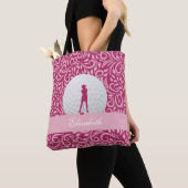 Lady Golfer Silhouette Aangepaste Naam Patroze Tote Bag (Dichtbij)