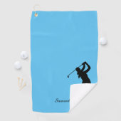 Lady Golfer Silhouette Black Blue Monogram Golfhanddoek (Insitu)
