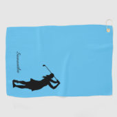 Lady Golfer Silhouette Black Blue Monogram Golfhanddoek (Horizontaal)