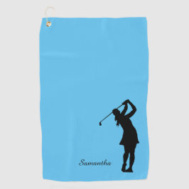 Lady Golfer Silhouette Black Blue Monogram Golfhanddoek