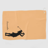 Lady Golfer Silhouette Black Oranje monogram Golfhanddoek (Horizontaal)