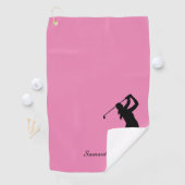 Lady Golfer Silhouette Black Roze Monogram Golfhanddoek (Insitu)