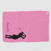 Lady Golfer Silhouette Black Roze Monogram Golfhanddoek (Horizontaal)