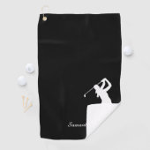 Lady Golfer Silhouette Black White Monogram Golfhanddoek (Insitu)
