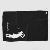 Lady Golfer Silhouette Black White Monogram Golfhanddoek (Horizontaal)