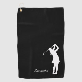 Lady Golfer Silhouette Black White Monogram Golfhanddoek