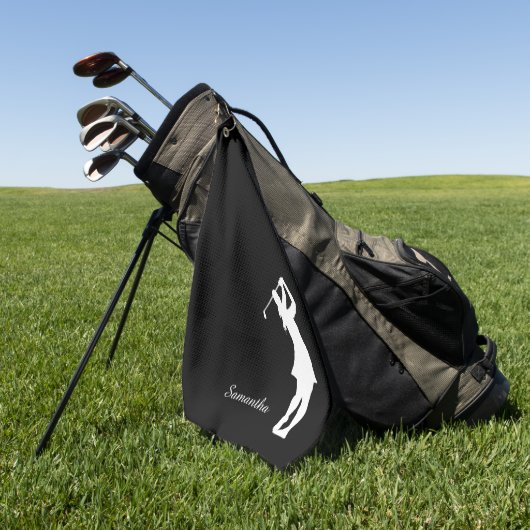 Lady Golfer Silhouette Black White Monogram Golfhanddoek (Groen)
