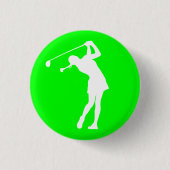 Lady Golfer Silhouette Button Green (Voorkant)