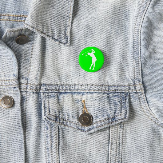 Lady Golfer Silhouette Button Green (In situ)
