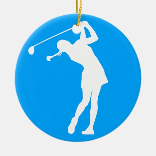 Lady Golfer Silhouette Ornament Blue (Voorkant)