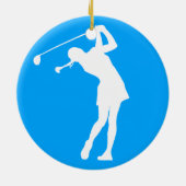 Lady Golfer Silhouette Ornament Blue (Achterkant)