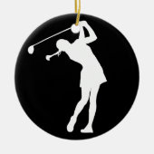 Lady Golfer Silhouette Ornament met naam Black (Voorkant)
