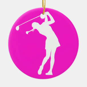 Lady Golfer Silhouette Ornament Roze
