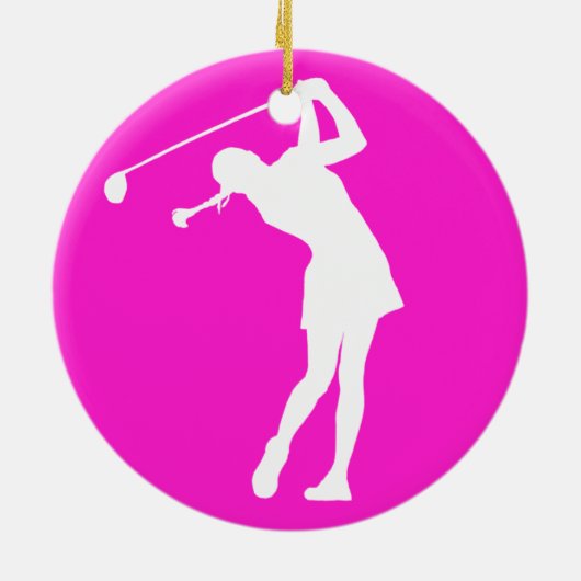 Lady Golfer Silhouette Ornament Roze (Achterkant)