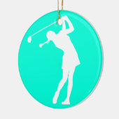 Lady Golfer Silhouette Ornament Turquoise (Links)