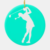 Lady Golfer Silhouette Ornament Turquoise (Achterkant)