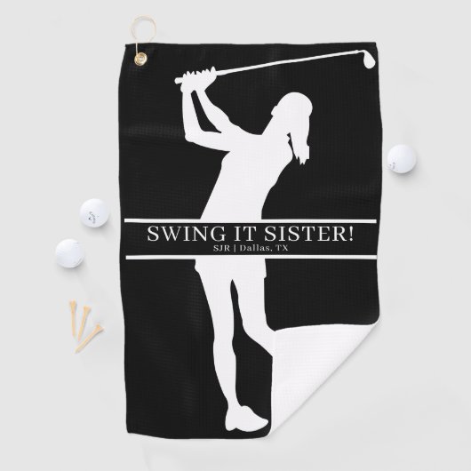 Lady Golfer Silhouette Personalized Monogram  Golfhanddoek (Insitu)