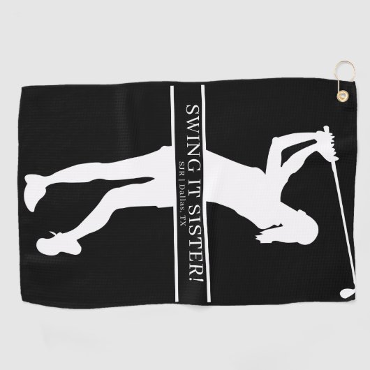 Lady Golfer Silhouette Personalized Monogram  Golfhanddoek (Horizontaal)