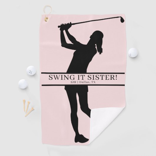 Lady Golfer Silhouette Personalized Monogram Golfhanddoek (Insitu)