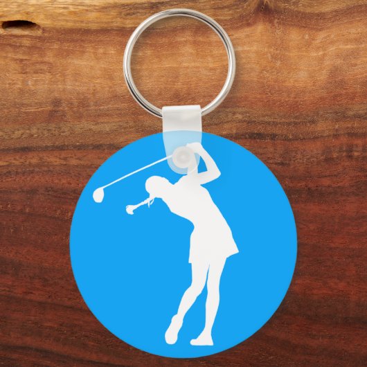 Lady Golfer Silhouette Sleutelhanger Blue (Voorkant)