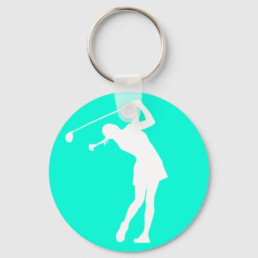 Lady Golfer Silhouette Sleutelhanger Turquoise (Voorkant)