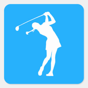 Lady Golfer Silhouette Sticker Blauw