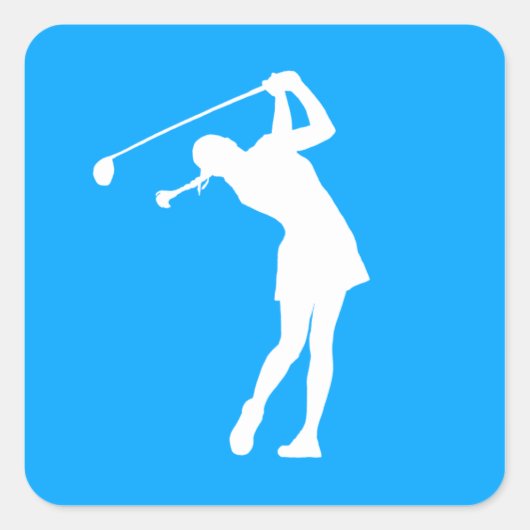 Lady Golfer Silhouette Sticker Blauw (Voorkant)