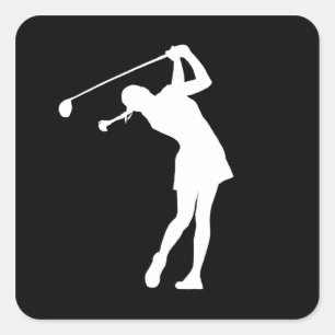 Lady Golfer Silhouette Sticker Zwart