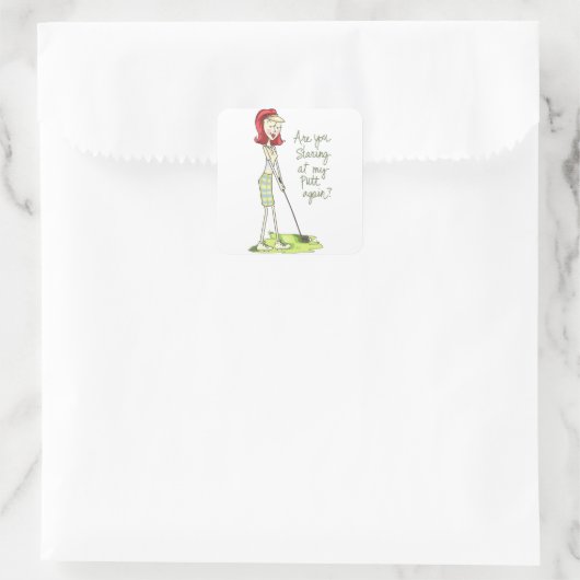 Lady Golfer Vierkante Sticker (Tas)