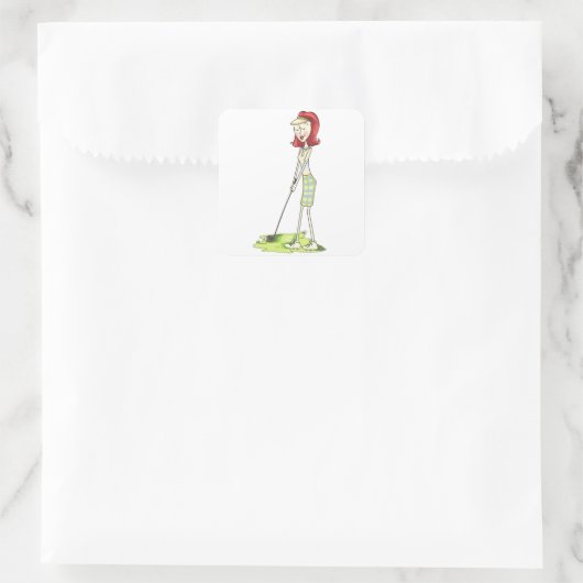 Lady Golfer Vierkante Sticker (Tas)