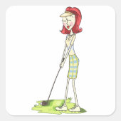 Lady Golfer Vierkante Sticker (Voorkant)