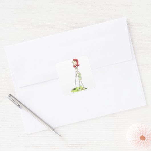 Lady Golfer Vierkante Sticker (Envelop)