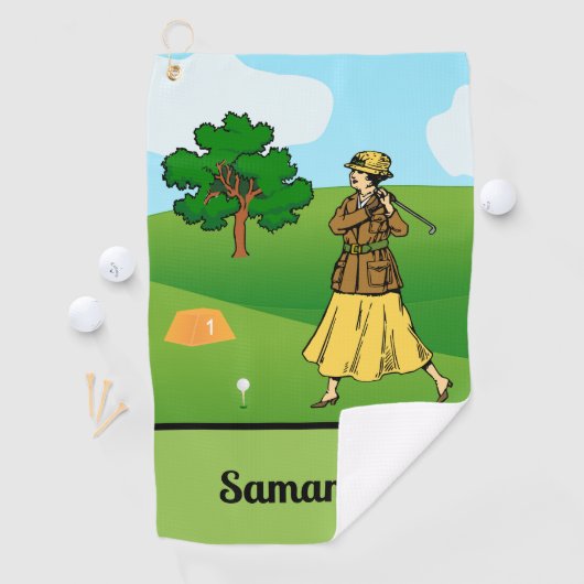 Lady Golfer voorbereiden op T-shirt uit Golfhanddoek (Insitu)