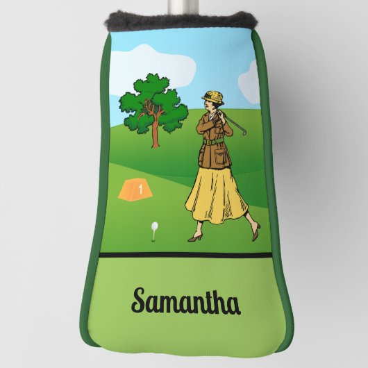Lady Golfer voorbereiden op T-shirt uit Golfheadcover (Draai 90)